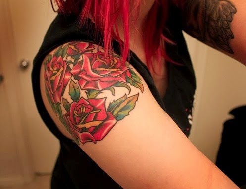 ource Roses Tattoo for Girl on Shoulder 3D red rose tattoo